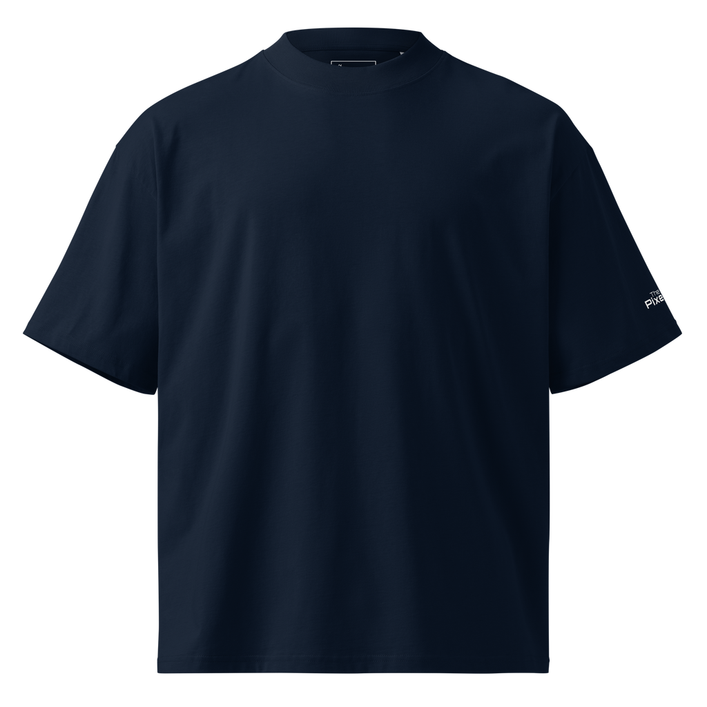French Navy oversized organic high neck t-shirt front flat view – The Pixel Wolf