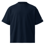 French Navy oversized organic high neck t-shirt front flat view – The Pixel Wolf