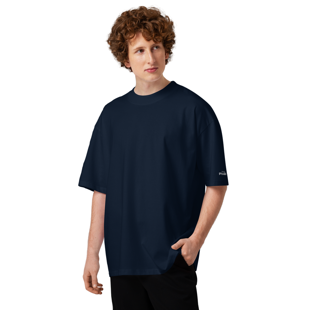 French Navy oversized organic high neck t-shirt lifestyle front view worn by model – The Pixel Wolf