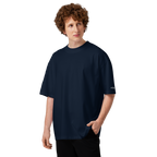 French Navy oversized organic high neck t-shirt lifestyle front view worn by model – The Pixel Wolf
