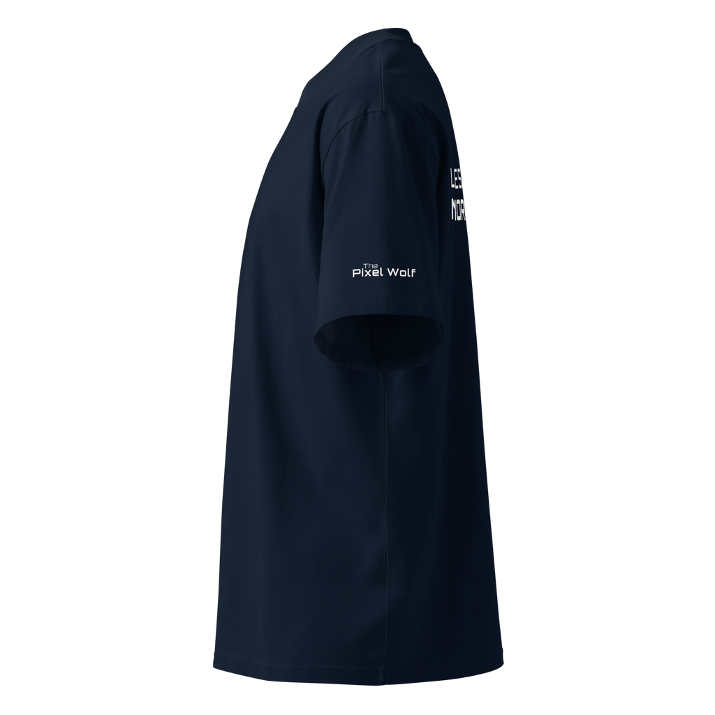 French Navy oversized organic high neck t-shirt left side view with sleeve logo detail – The Pixel Wolf