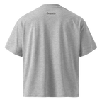 Heather Grey oversized organic high neck t-shirt back view with The Pixel Wolf logo