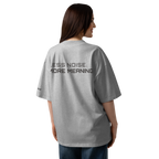 Heather Grey oversized organic high neck t-shirt lifestyle back view worn by model – The Pixel Wolf