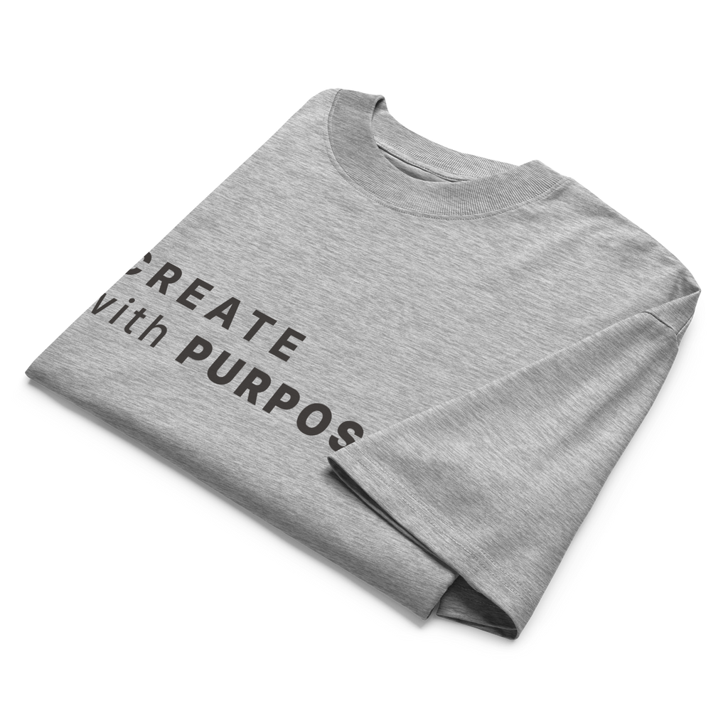 Heather Grey oversized organic high neck t-shirt detail view of print and collar
