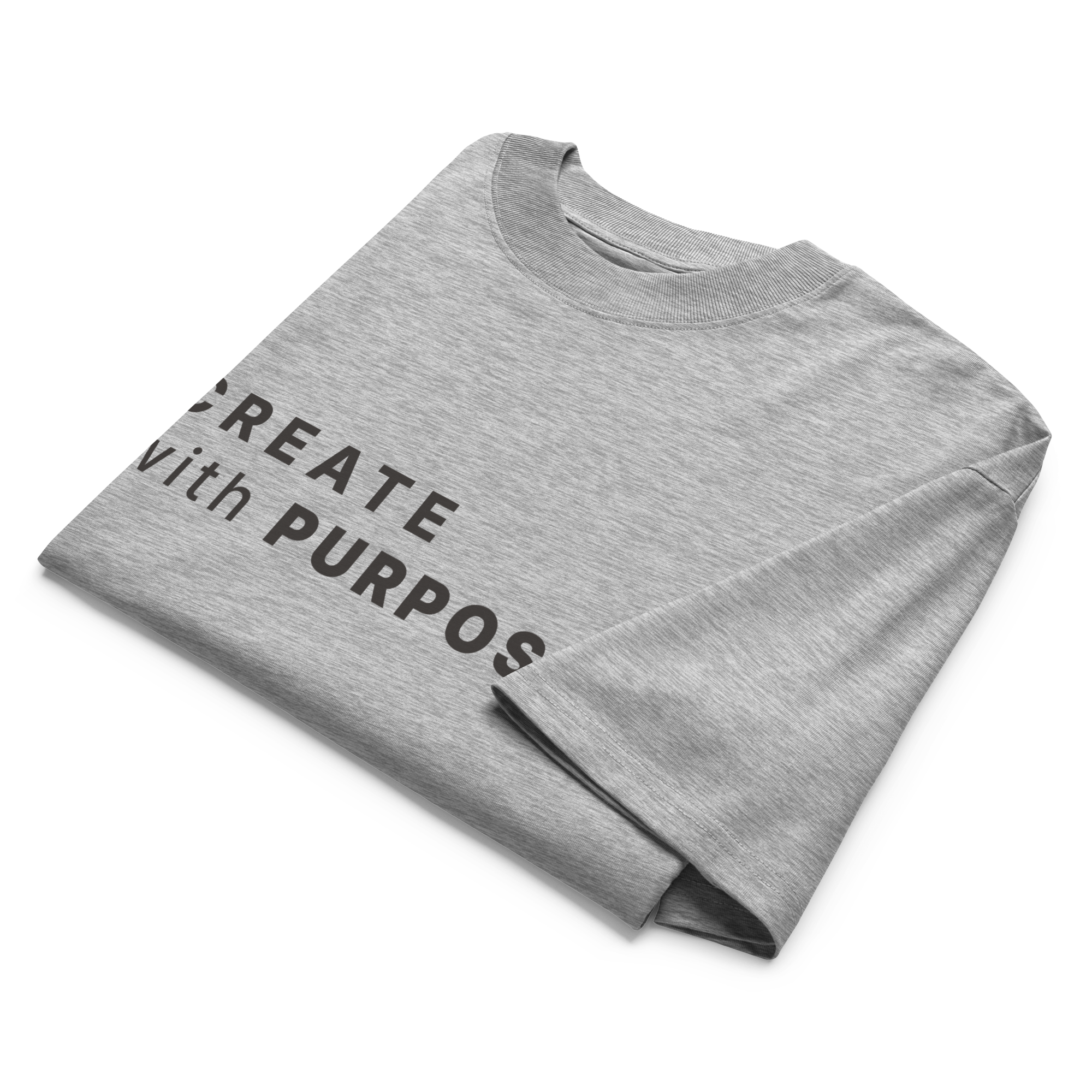 Heather Grey oversized organic high neck t-shirt detail view of print and collar