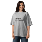 Heather Grey oversized organic high neck t-shirt lifestyle woman wearing CREATE WITH PURPOSE