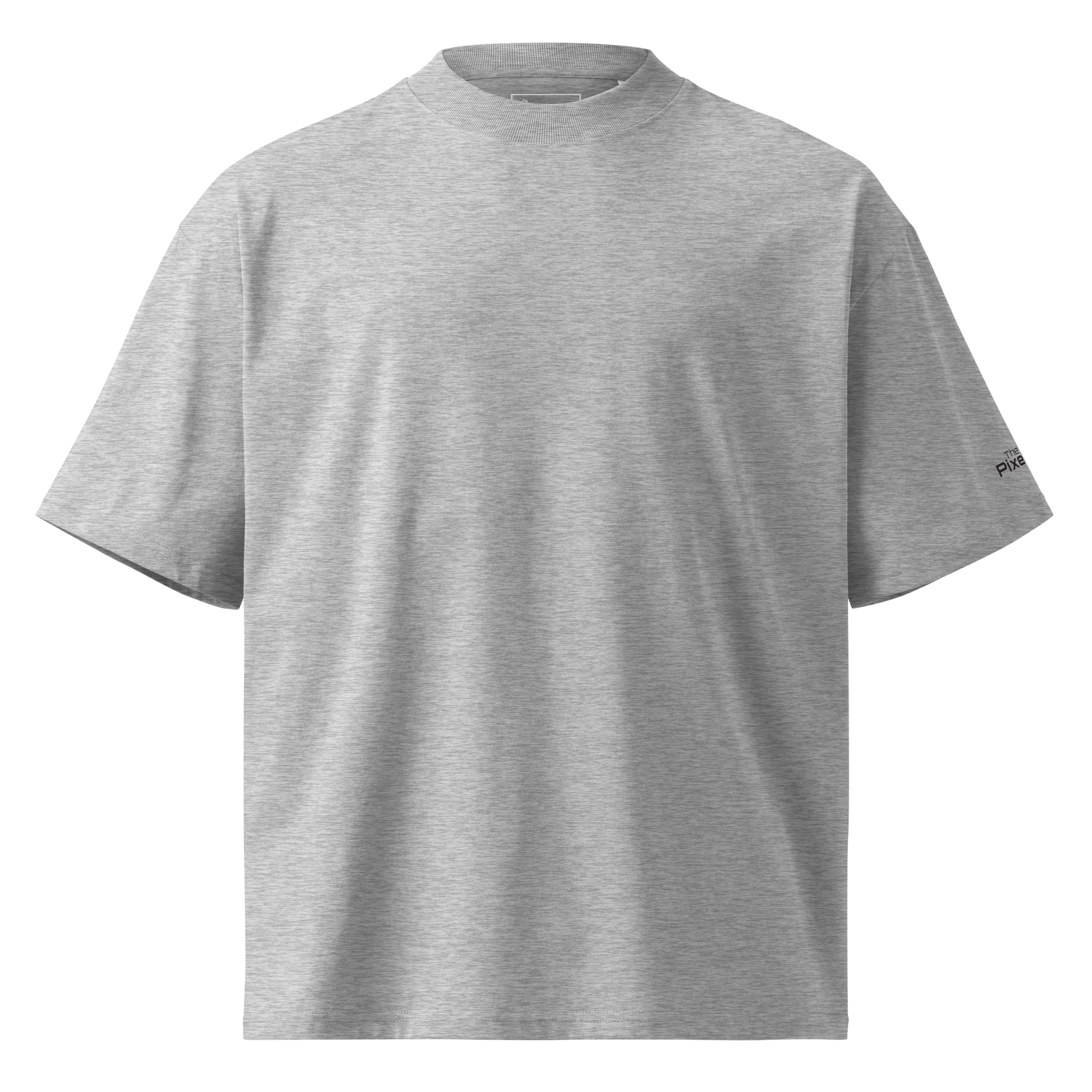 Heather Grey oversized organic high neck t-shirt front flat view – The Pixel Wolf