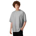 Heather Grey oversized organic high neck t-shirt lifestyle front view worn by model – The Pixel Wolf