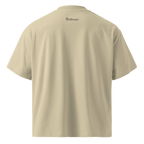 Stone oversized organic high neck t-shirt back view with The Pixel Wolf logo