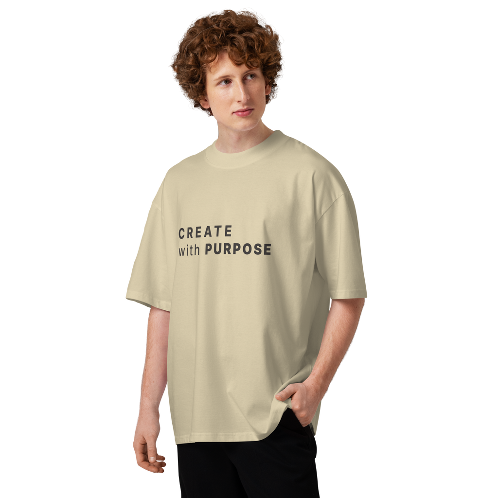 Stone oversized organic high neck t-shirt lifestyle man wearing CREATE WITH PURPOSE