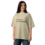Stone oversized organic high neck t-shirt lifestyle woman wearing CREATE WITH PURPOSE