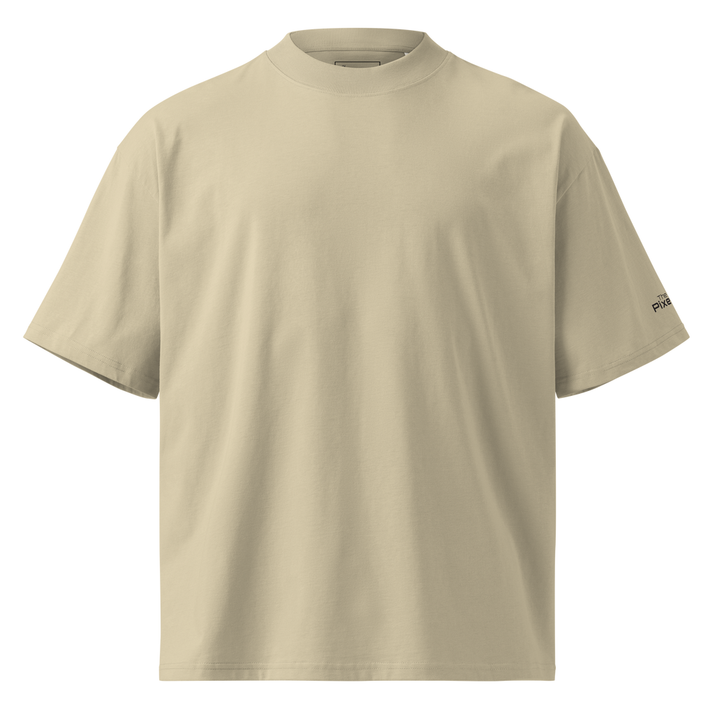 Stone oversized organic high neck t-shirt front flat view – The Pixel Wolf