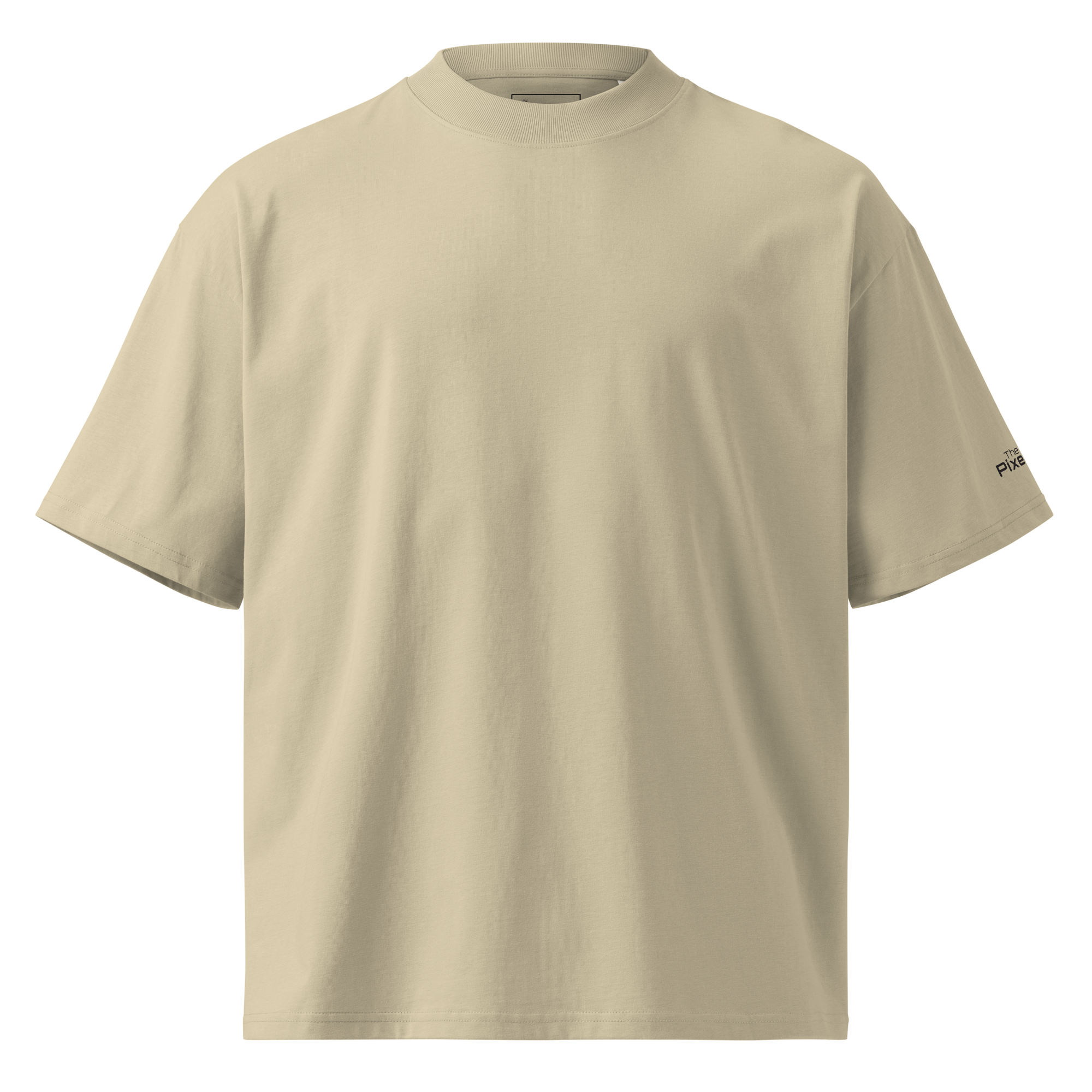 Stone oversized organic high neck t-shirt front flat view – The Pixel Wolf