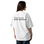 White oversized organic high neck t-shirt lifestyle back view worn by model – The Pixel Wolf