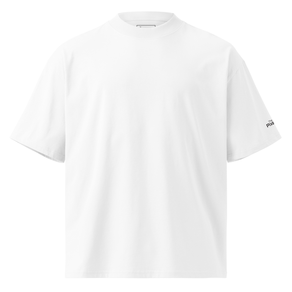 White oversized organic high neck t-shirt front flat view – The Pixel Wolf