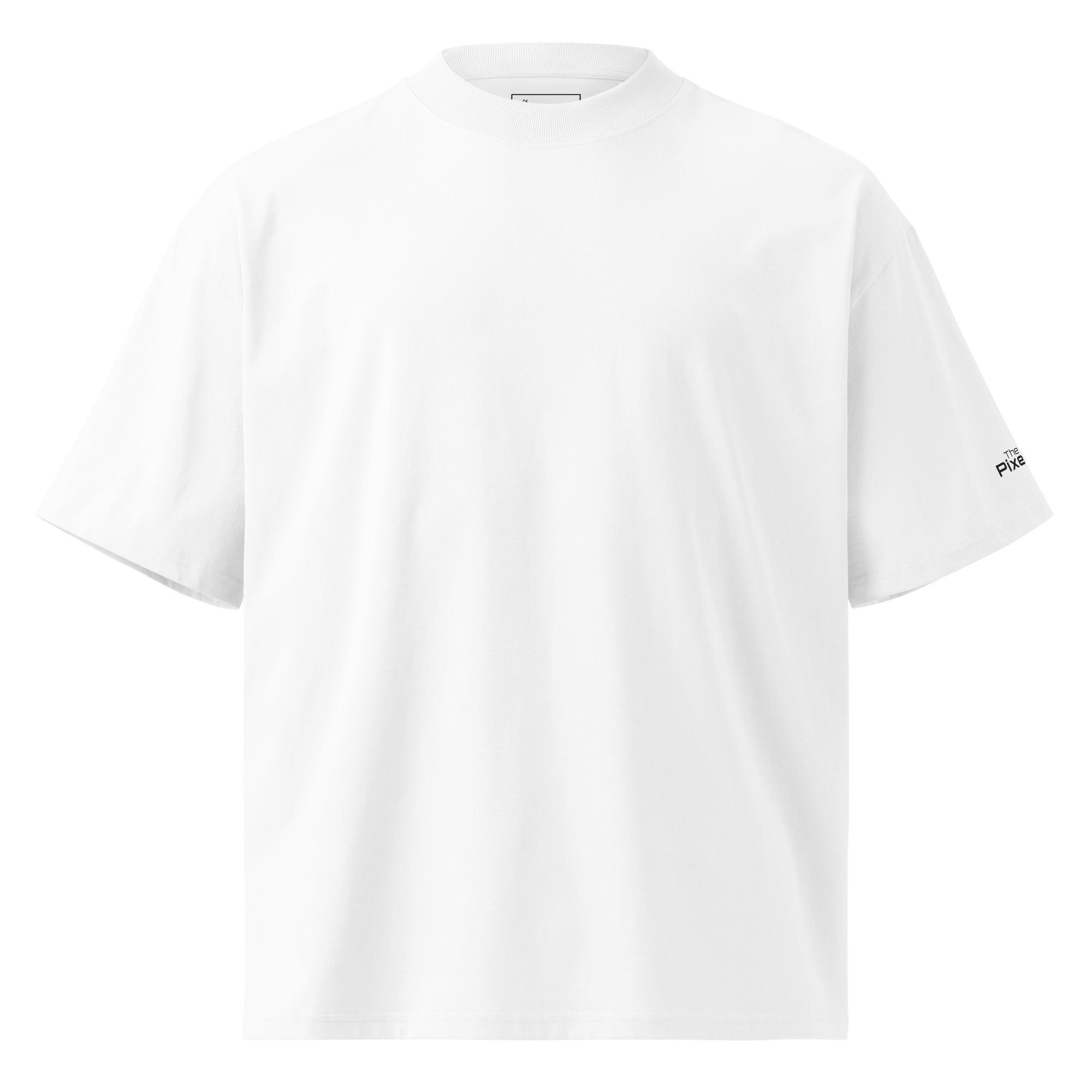 White oversized organic high neck t-shirt front flat view – The Pixel Wolf