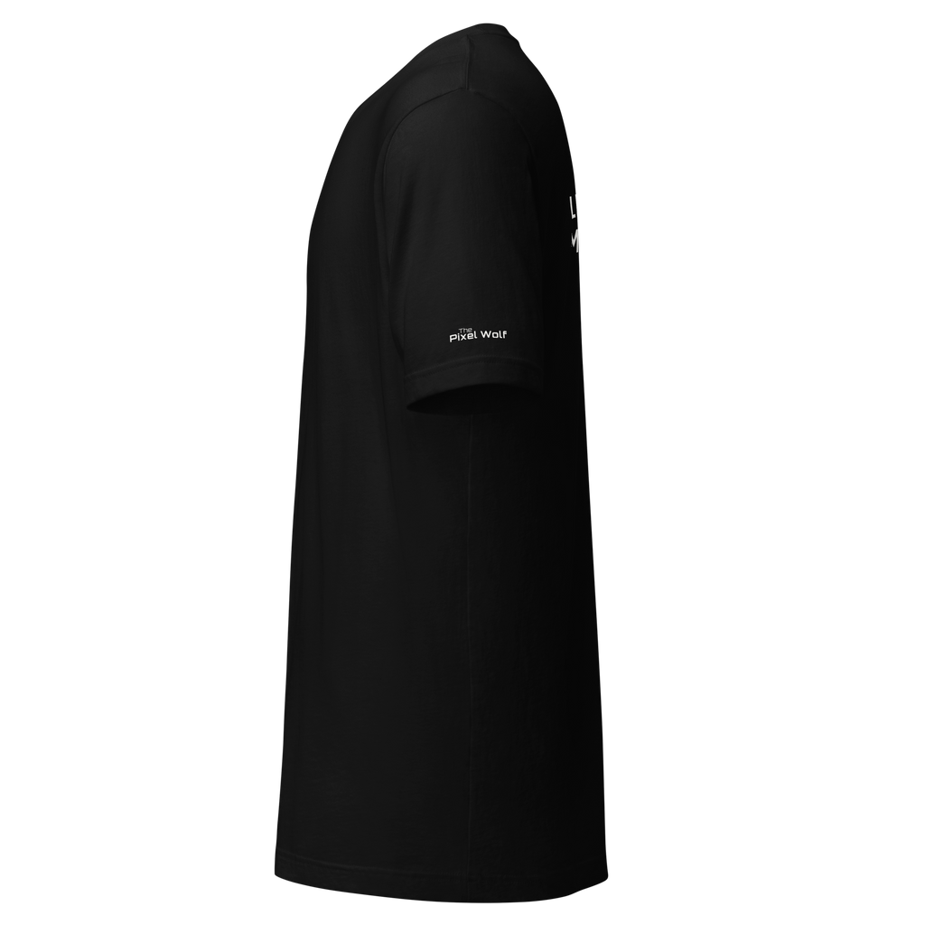 Black eco t-shirt left side view – The Pixel Wolf