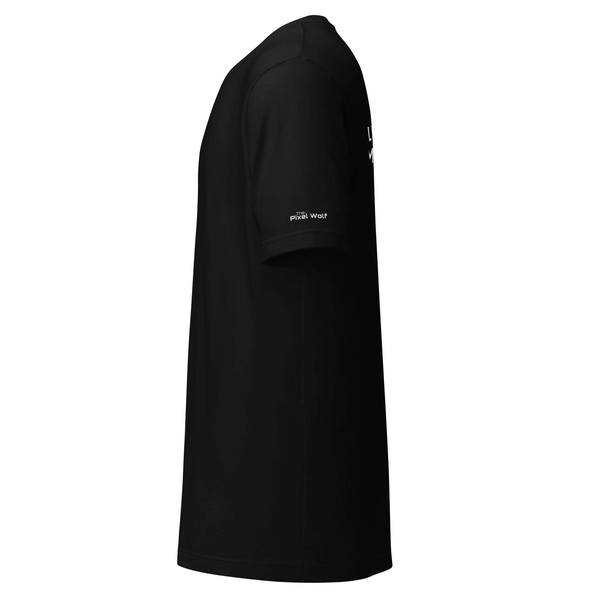 Black eco t-shirt left side view – The Pixel Wolf