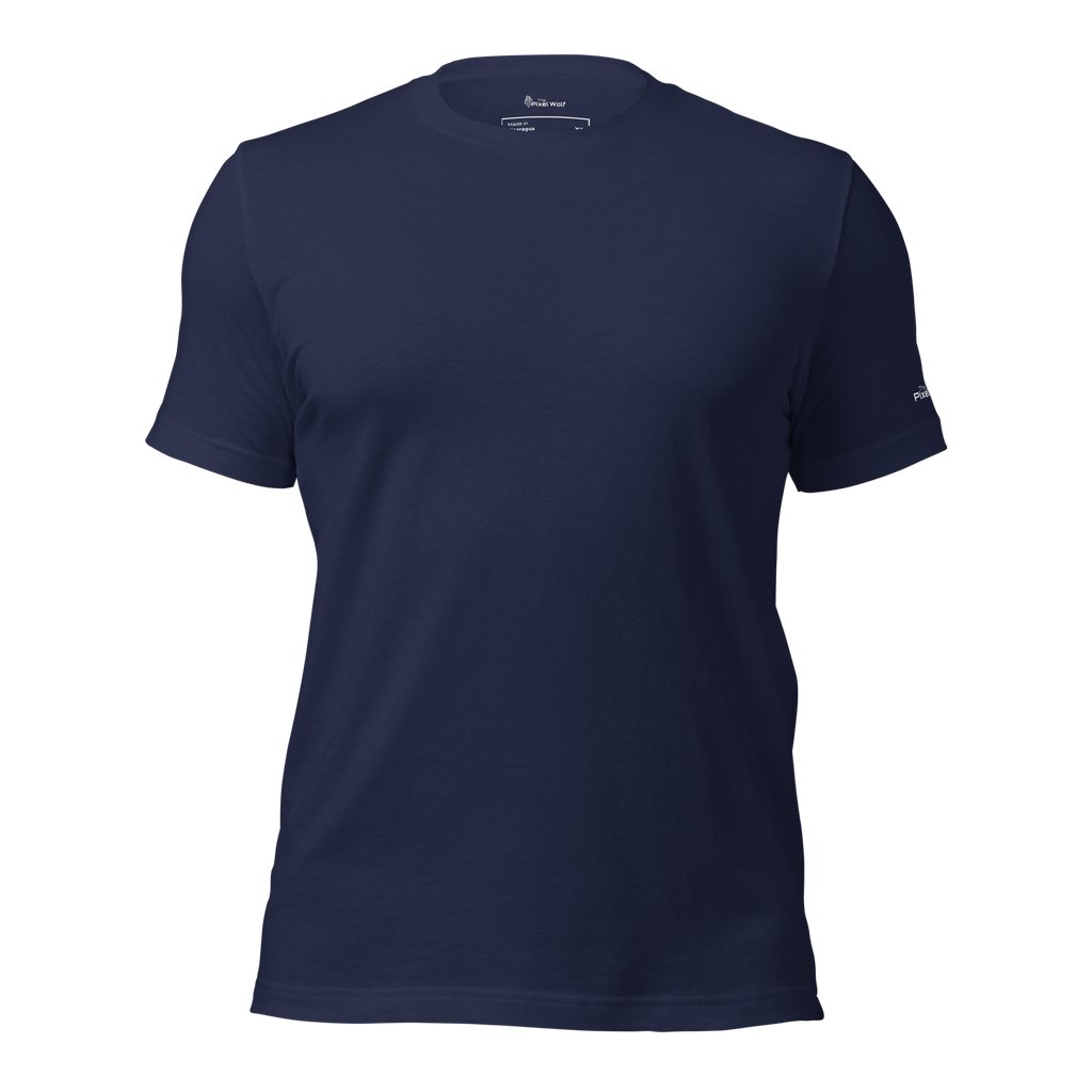 Navy eco t-shirt front view – The Pixel Wolf