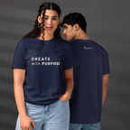 Navy eco minimalist t-shirt lifestyle view worn by models – The Pixel Wolf