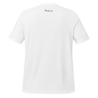 White eco minimalist t-shirt back view with outside label logo – The Pixel Wolf