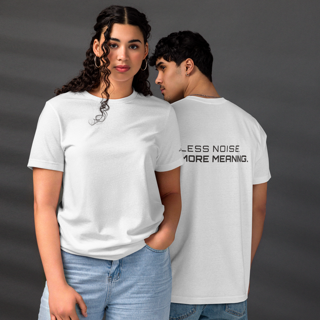 White eco t-shirt lifestyle worn by models – The Pixel Wolf